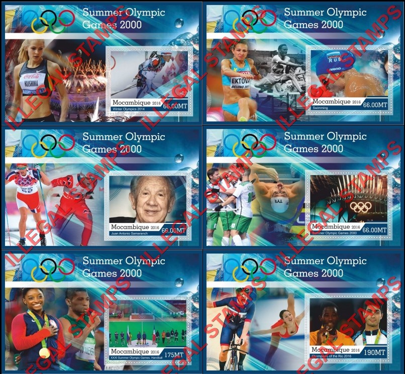  Mozambique 2016 Olympic Games 2000 Counterfeit Illegal Stamp Souvenir Sheets of 1