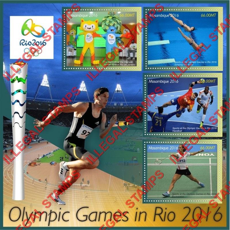  Mozambique 2016 Olympic Games in Rio (different) Counterfeit Illegal Stamp Souvenir Sheet of 4