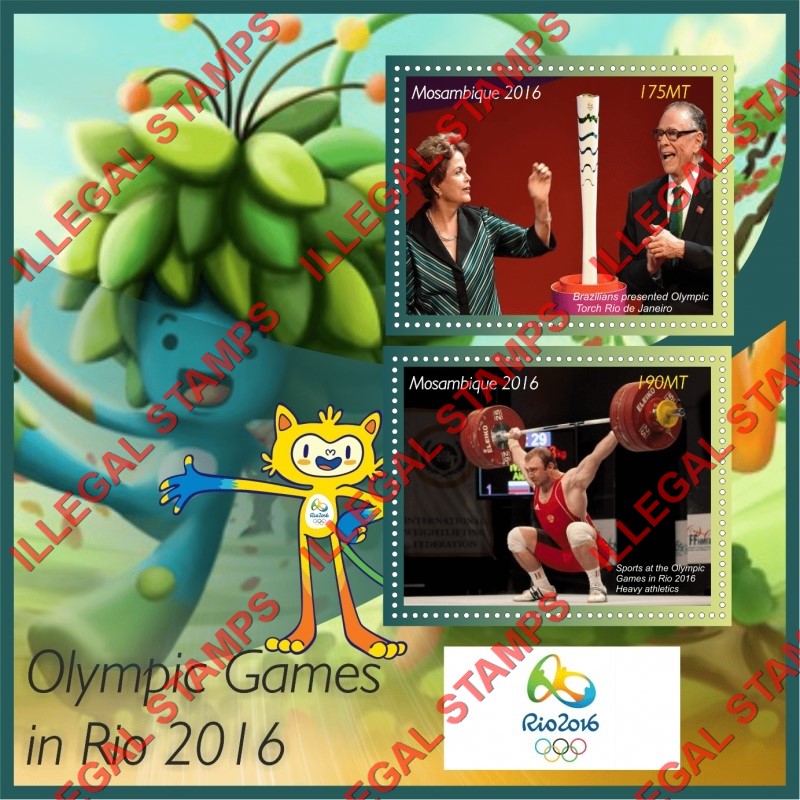  Mozambique 2016 Olympic Games in Rio (different) Counterfeit Illegal Stamp Souvenir Sheet of 2