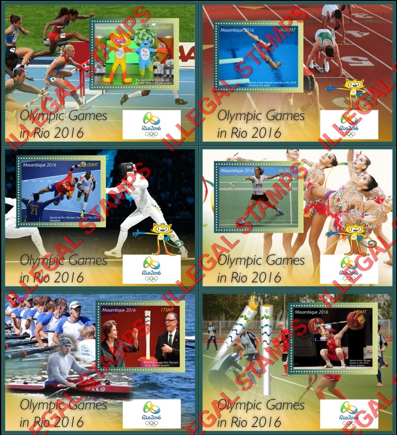  Mozambique 2016 Olympic Games in Rio (different) Counterfeit Illegal Stamp Souvenir Sheets of 1