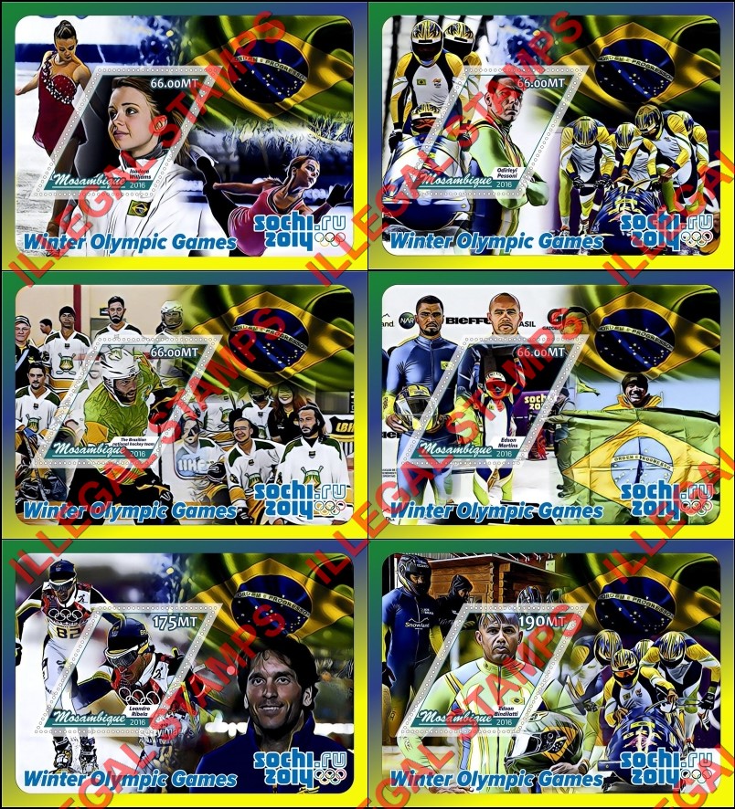  Mozambique 2016 Olympic Games in Sochi in 2014 Counterfeit Illegal Stamp Souvenir Sheets of 1