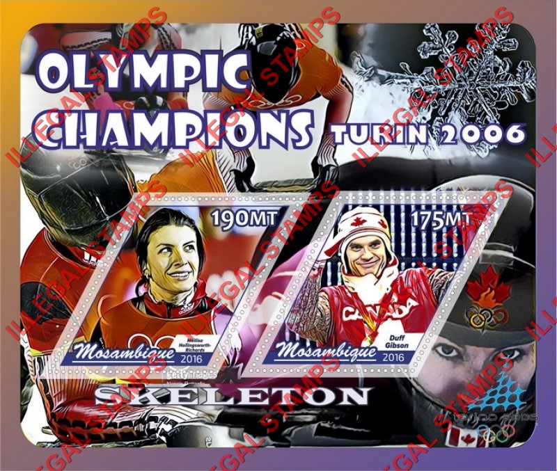  Mozambique 2016 Olympic Games in Turin in 2006 Skeleton Champions Counterfeit Illegal Stamp Souvenir Sheet of 2