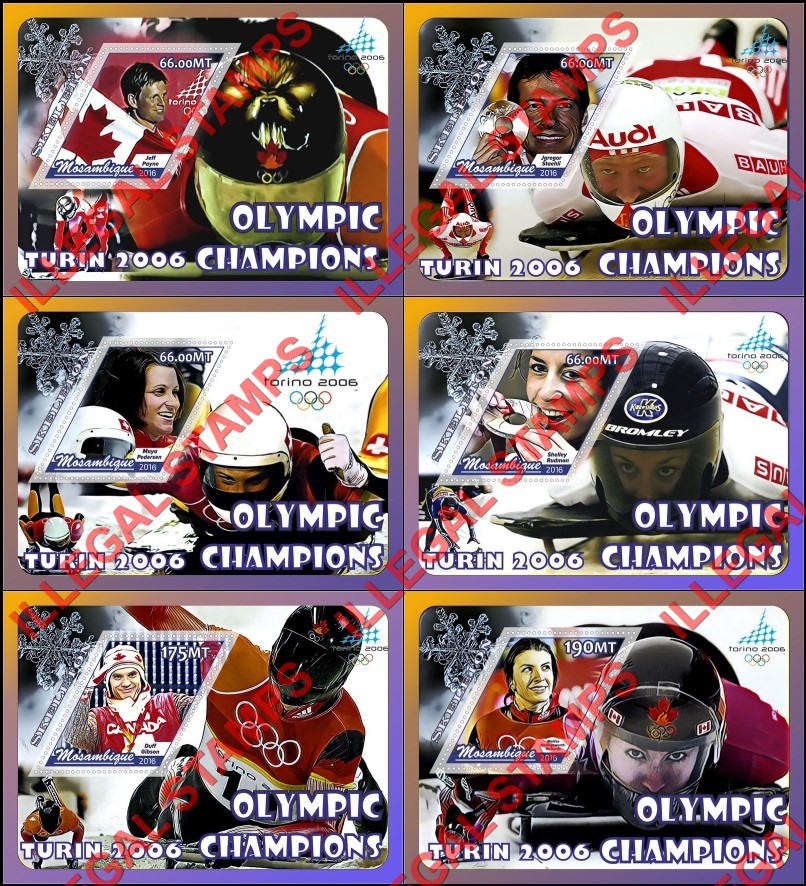  Mozambique 2016 Olympic Games in Turin in 2006 Skeleton Champions Counterfeit Illegal Stamp Souvenir Sheets of 1