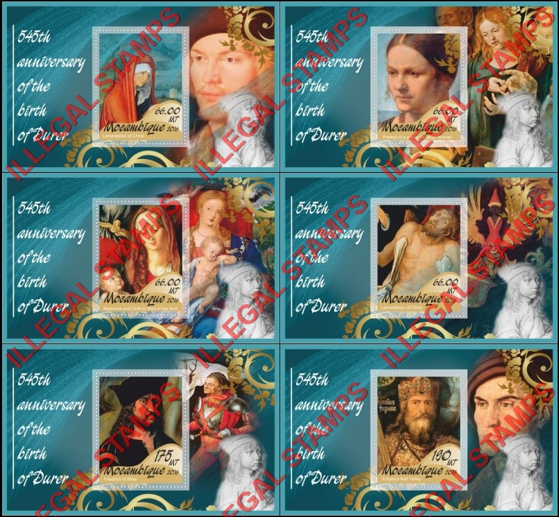  Mozambique 2016 Paintings by Albrecht Durer Counterfeit Illegal Stamp Souvenir Sheets of 1