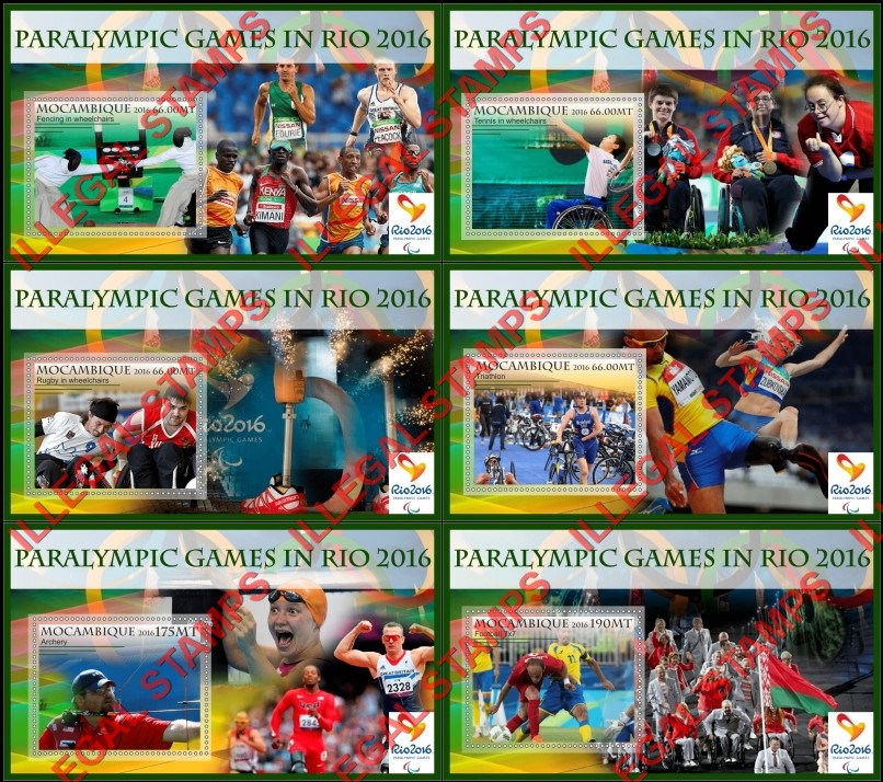  Mozambique 2016 Paralympic Games in Rio Counterfeit Illegal Stamp Souvenir Sheets of 1