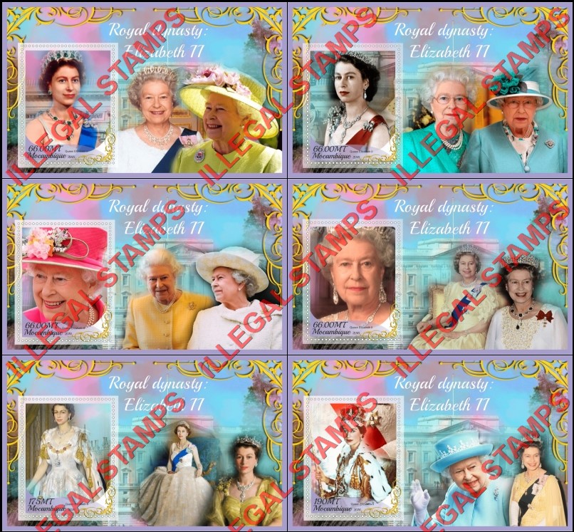  Mozambique 2016 Queen Elizabeth II Royal Dynasty Counterfeit Illegal Stamp Souvenir Sheets of 1