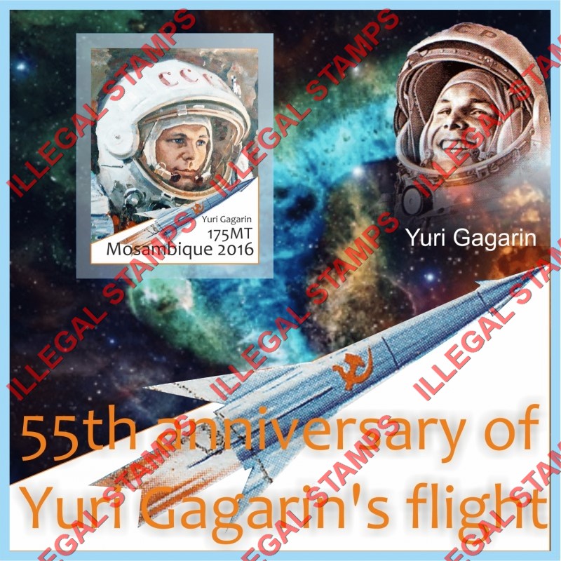  Mozambique 2016 Space Yuri Gagarin Counterfeit Illegal Stamp Souvenir Sheet of 1
