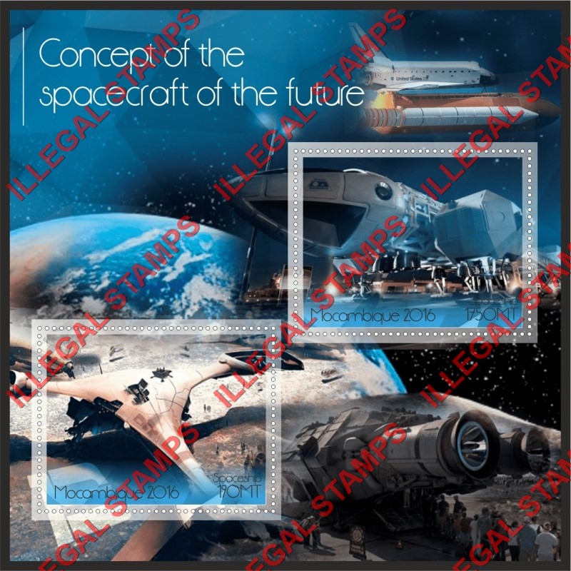  Mozambique 2016 Spacecraft of the Future Spaceship Counterfeit Illegal Stamp Souvenir Sheet of 1