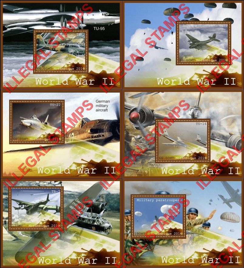 Mozambique 2016 World War II Aircraft (different) Counterfeit Illegal Stamp Souvenir Sheets of 1