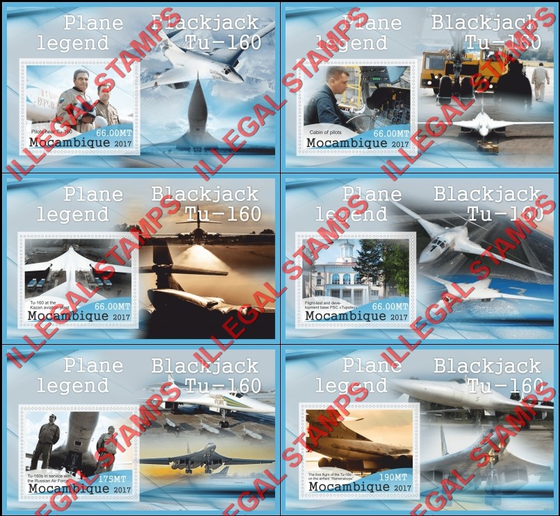  Mozambique 2017 Aircraft Legend Blackjack Tu-160 Counterfeit Illegal Stamp Souvenir Sheets of 1