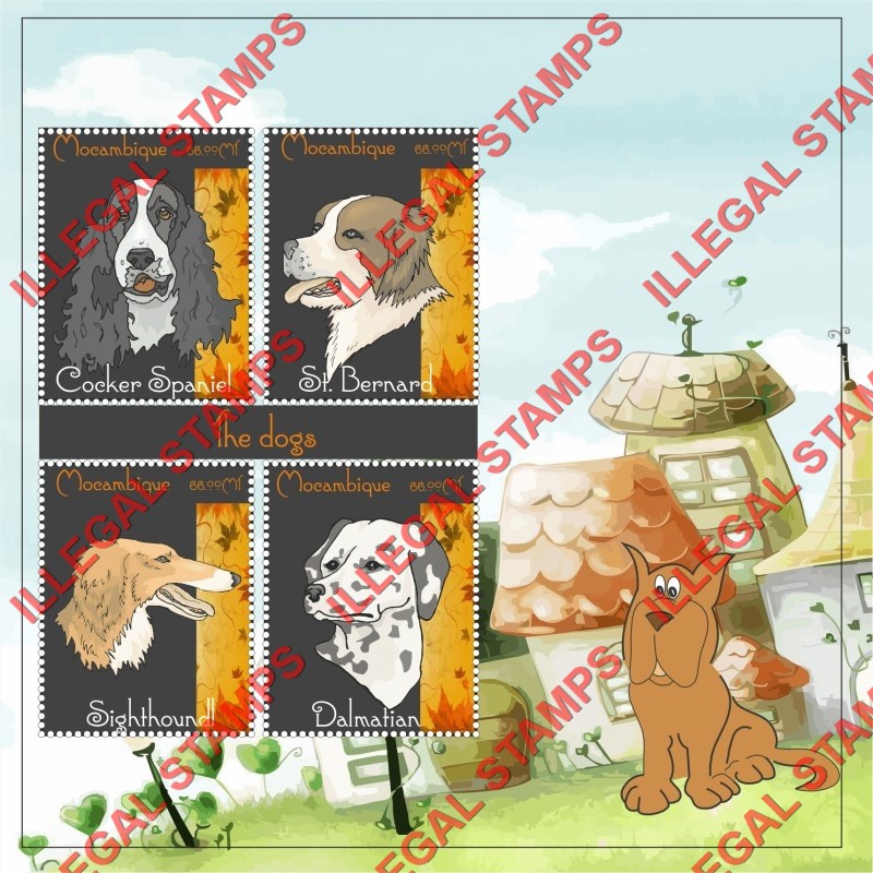  Mozambique 2017 Dogs Counterfeit Illegal Stamp Souvenir Sheet of 4