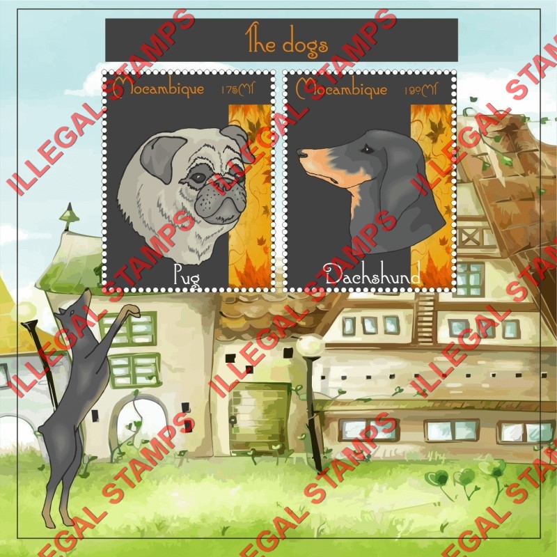  Mozambique 2017 Dogs Counterfeit Illegal Stamp Souvenir Sheet of 2