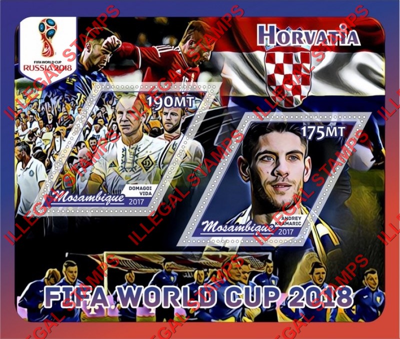  Mozambique 2017 FIFA World Cup Soccer in 2018 Horvatia Players Counterfeit Illegal Stamp Souvenir Sheet of 2