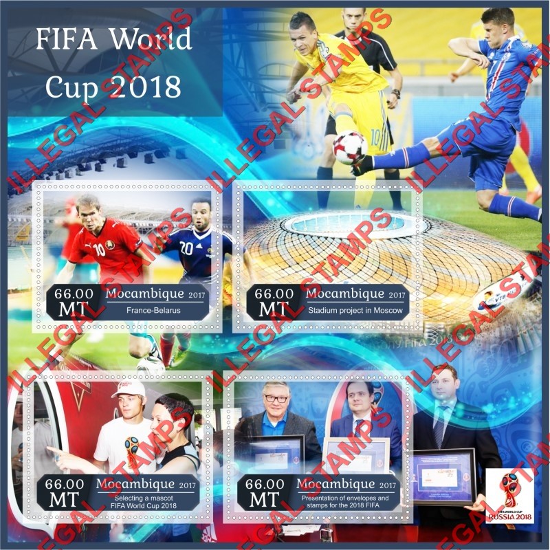  Mozambique 2017 FIFA World Cup Soccer in 2018 Counterfeit Illegal Stamp Souvenir Sheet of 4