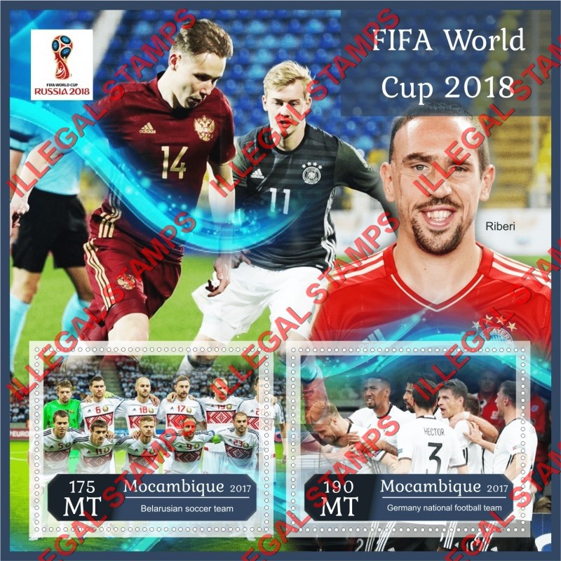  Mozambique 2017 FIFA World Cup Soccer in 2018 Counterfeit Illegal Stamp Souvenir Sheet of 2