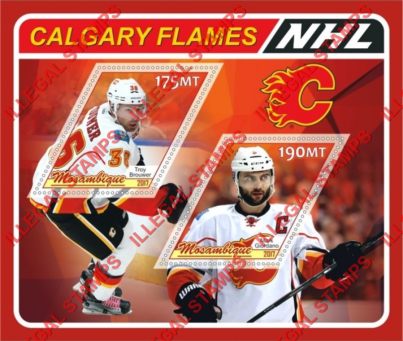  Mozambique 2017 Ice Hockey NHL Calgary Flames Players Counterfeit Illegal Stamp Souvenir Sheet of 2