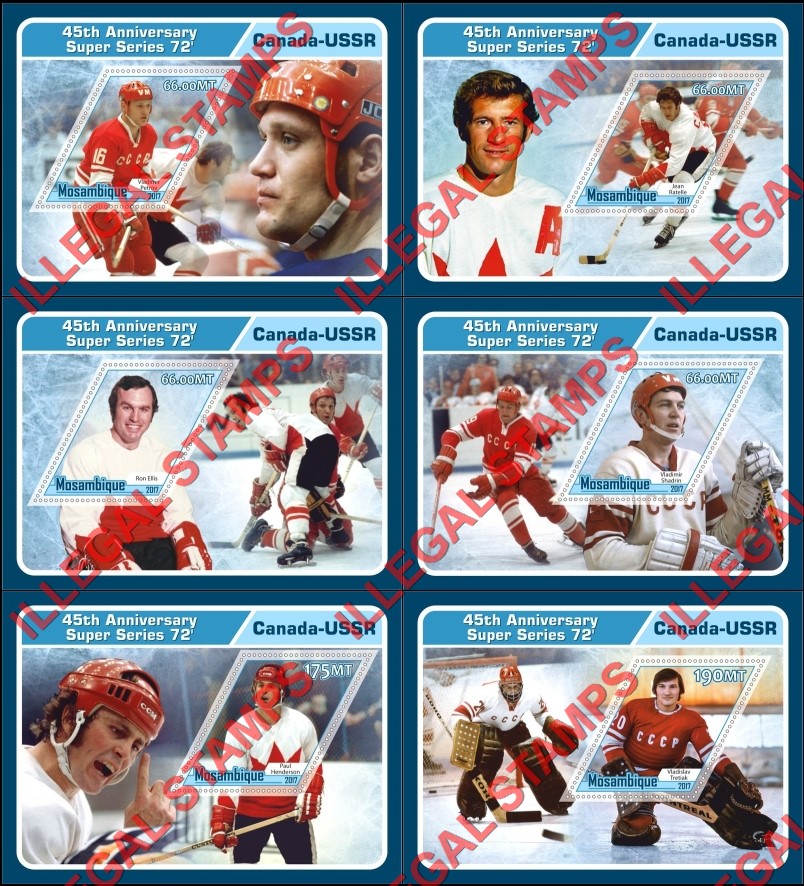  Mozambique 2017 Ice Hockey Super Series Players in 1972 Counterfeit Illegal Stamp Souvenir Sheets of 1