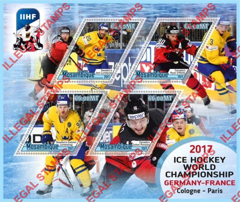  Mozambique 2017 Ice Hockey World Championship Players Counterfeit Illegal Stamp Souvenir Sheet of 4