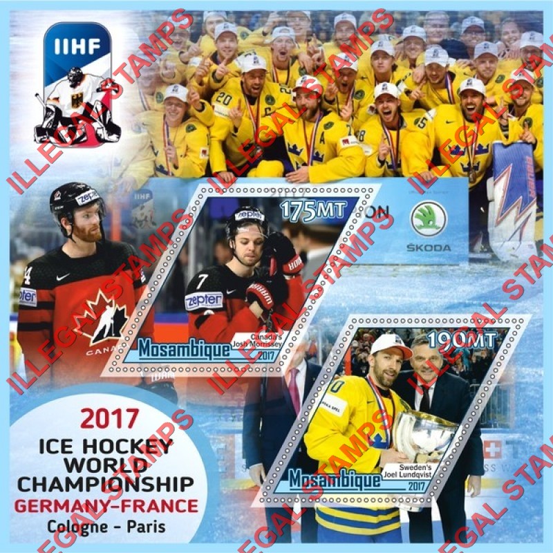  Mozambique 2017 Ice Hockey World Championship Players Counterfeit Illegal Stamp Souvenir Sheet of 2