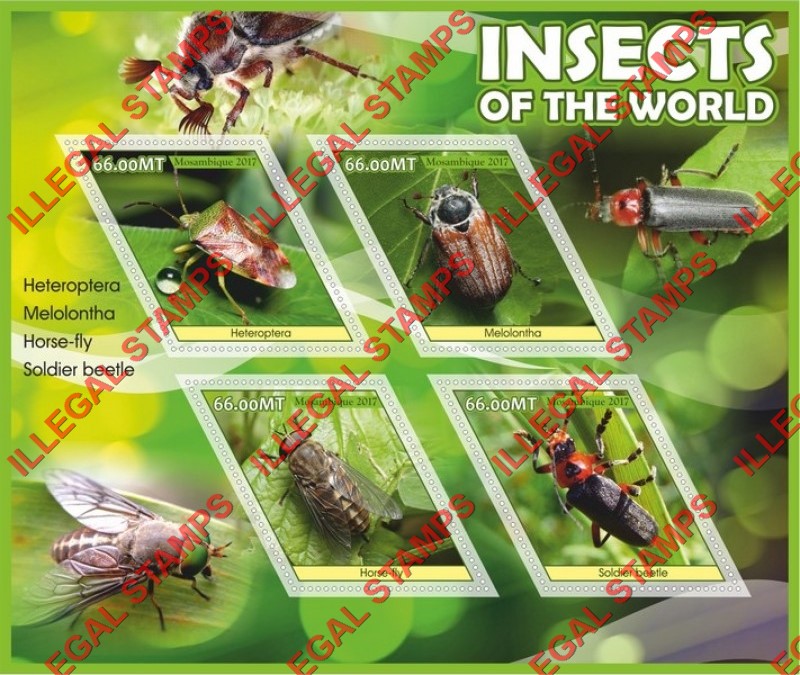  Mozambique 2017 Insects Counterfeit Illegal Stamp Souvenir Sheet of 4