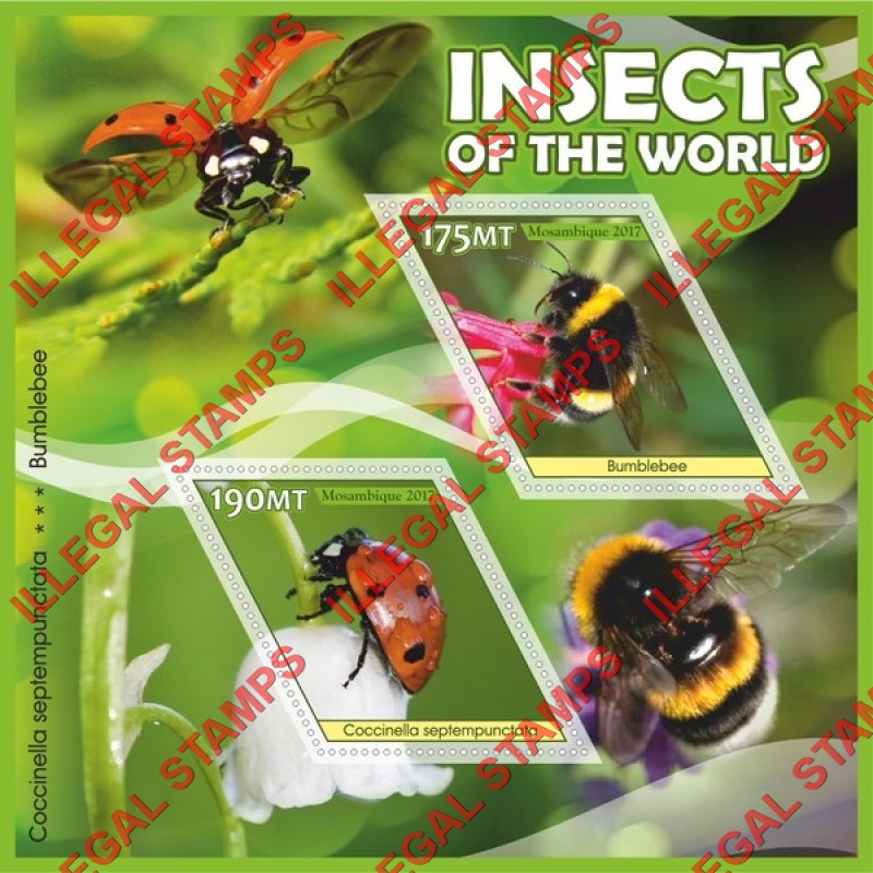  Mozambique 2017 Insects Counterfeit Illegal Stamp Souvenir Sheet of 2