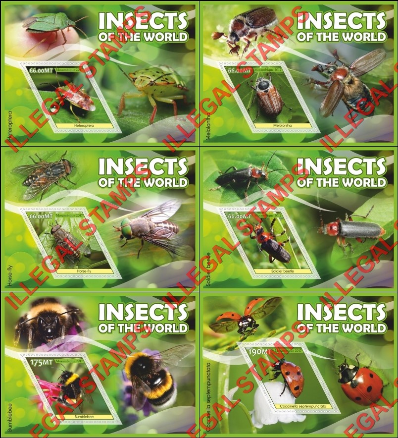  Mozambique 2017 Insects Counterfeit Illegal Stamp Souvenir Sheets of 1