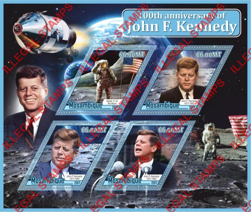  Mozambique 2017 John F. Kennedy Counterfeit Illegal Stamp Souvenir Sheet of 4
