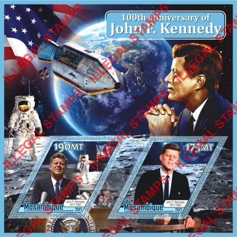  Mozambique 2017 John F. Kennedy Counterfeit Illegal Stamp Souvenir Sheet of 2
