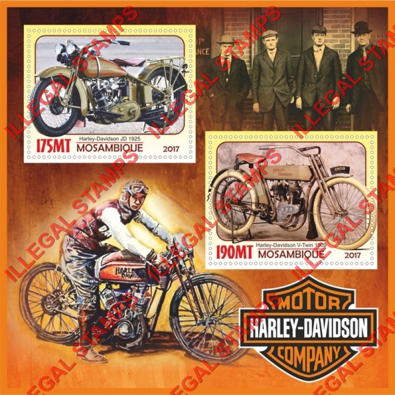  Mozambique 2017 Motorcycles Harley Davidson Counterfeit Illegal Stamp Souvenir Sheet of 2