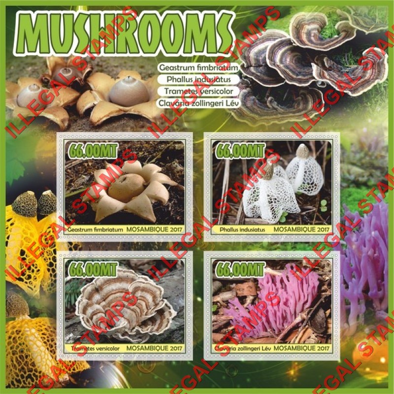  Mozambique 2017 Mushrooms Counterfeit Illegal Stamp Souvenir Sheet of 4