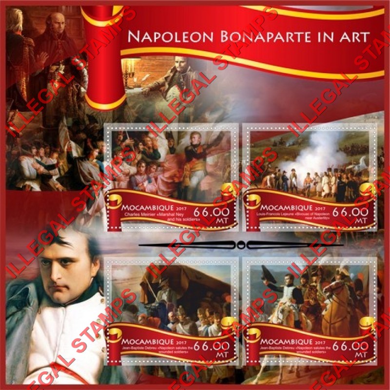  Mozambique 2017 Napoleon Bonaparte in Art Counterfeit Illegal Stamp Souvenir Sheet of 4