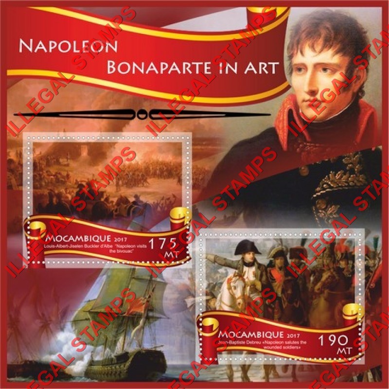  Mozambique 2017 Napoleon Bonaparte in Art Counterfeit Illegal Stamp Souvenir Sheet of 2