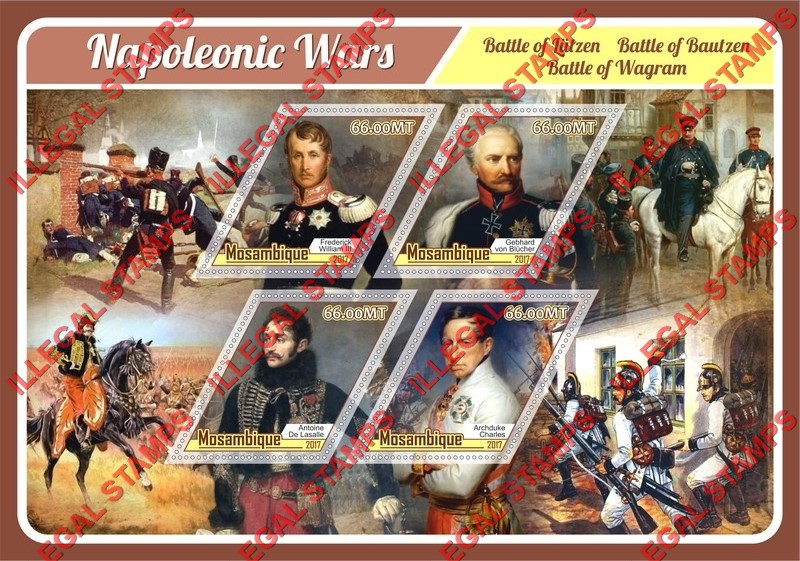  Mozambique 2017 Napoleonic Wars Leaders Counterfeit Illegal Stamp Souvenir Sheet of 4