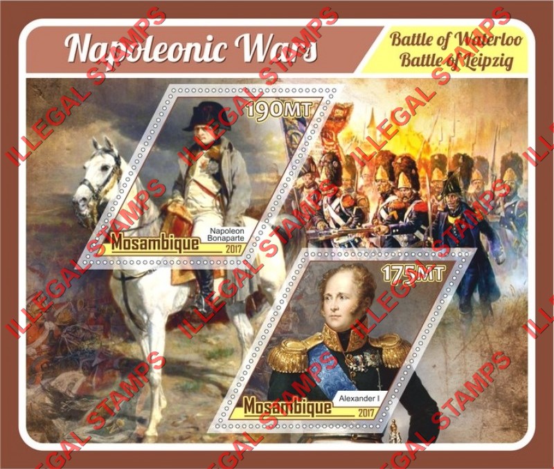  Mozambique 2017 Napoleonic Wars Leaders Counterfeit Illegal Stamp Souvenir Sheet of 2