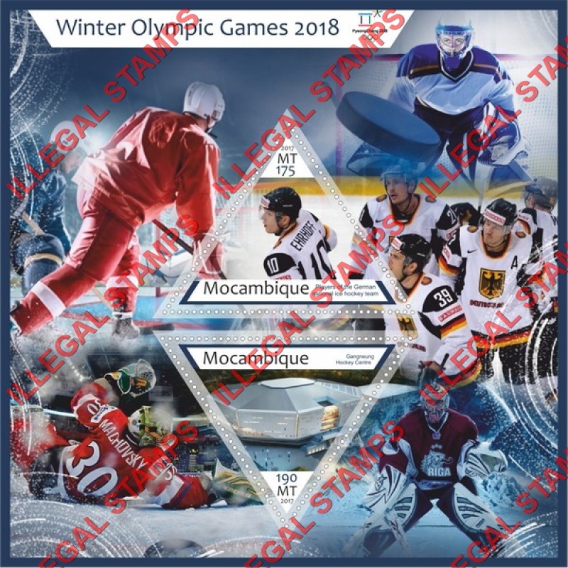  Mozambique 2017 Olympic Games in PyeongChang in 2018 Ice Hockey Teams Counterfeit Illegal Stamp Souvenir Sheet of 2