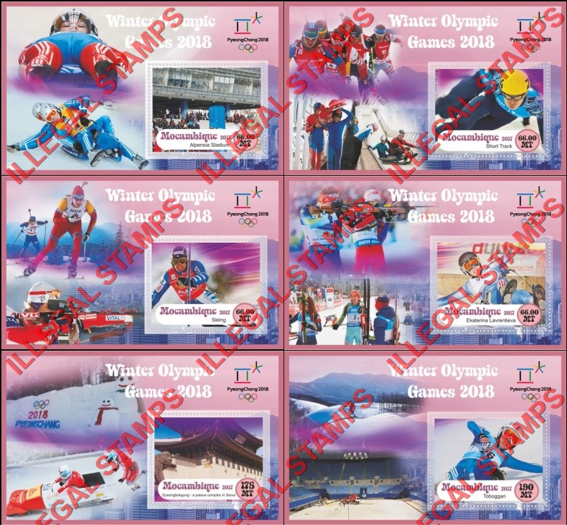  Mozambique 2017 Olympic Games in PyeongChang in 2018 Counterfeit Illegal Stamp Souvenir Sheets of 1