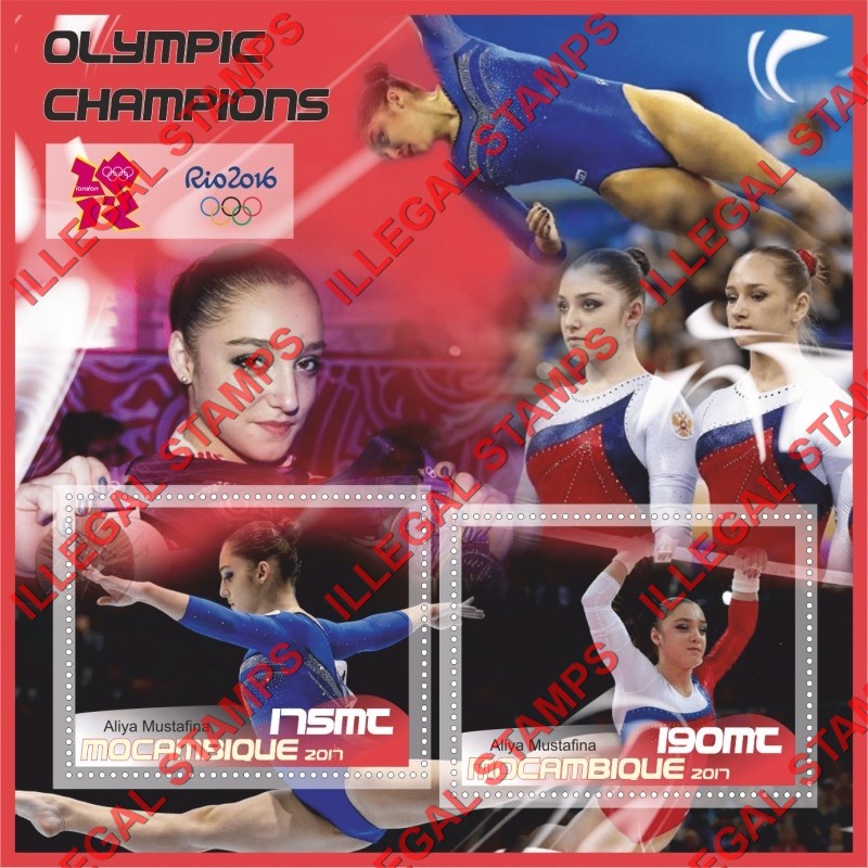  Mozambique 2017 Olympic Games in Rio in 2016 Champion Aliya Mustafina Counterfeit Illegal Stamp Souvenir Sheet of 2