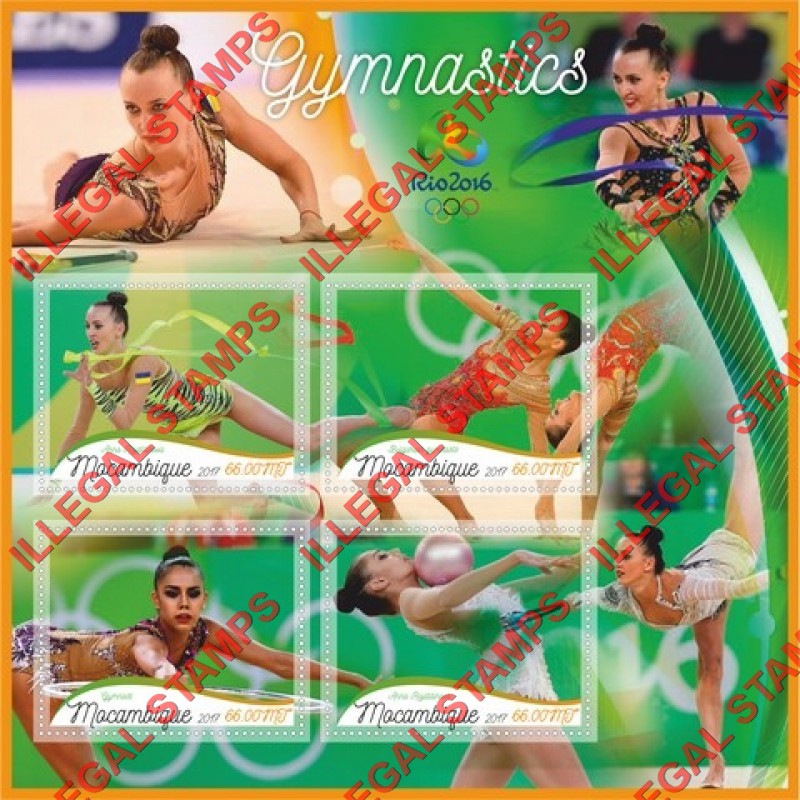 Mozambique 2017 Olympic Games in Rio in 2016 Gymnastics Counterfeit Illegal Stamp Souvenir Sheet of 4