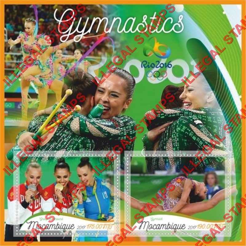  Mozambique 2017 Olympic Games in Rio in 2016 Gymnastics Counterfeit Illegal Stamp Souvenir Sheet of 2