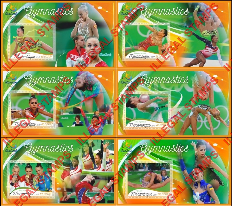  Mozambique 2017 Olympic Games in Rio in 2016 Gymnastics Counterfeit Illegal Stamp Souvenir Sheets of 1