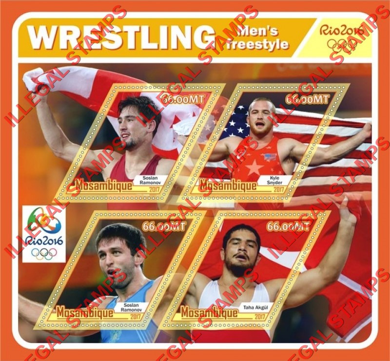  Mozambique 2017 Olympic Games in Rio in 2016 Wrestling Counterfeit Illegal Stamp Souvenir Sheet of 4