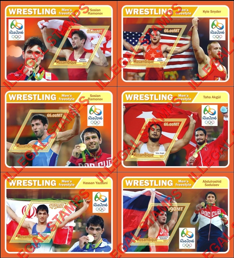  Mozambique 2017 Olympic Games in Rio in 2016 Wrestling Counterfeit Illegal Stamp Souvenir Sheets of 1