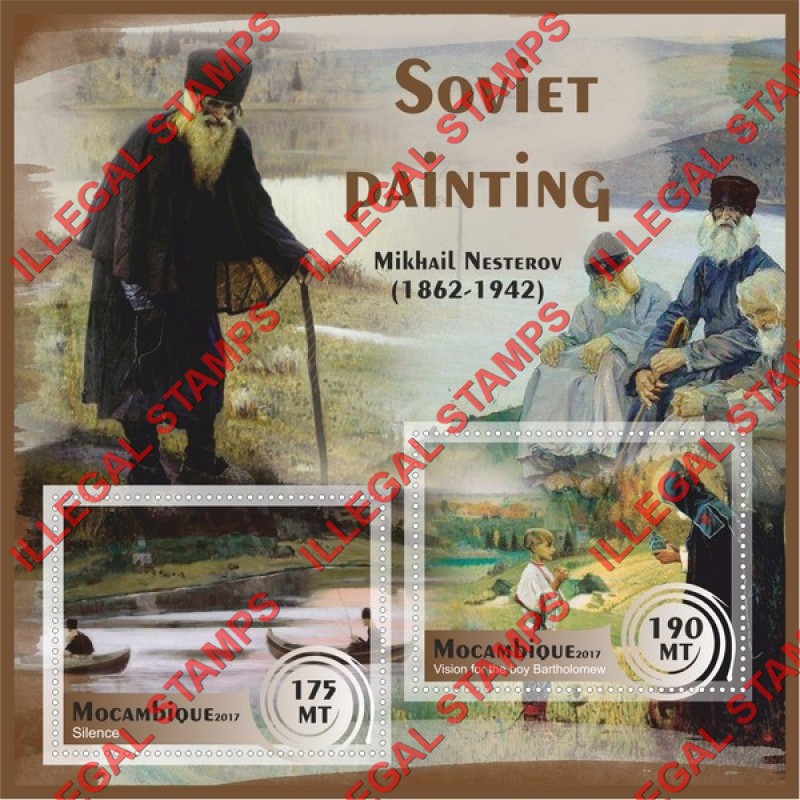  Mozambique 2017 Paintings by Mikhail Nesterov Counterfeit Illegal Stamp Souvenir Sheet of 2