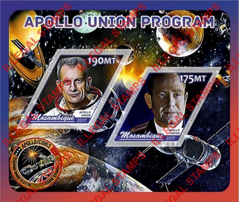  Mozambique 2017 Space Apollo Union Program Counterfeit Illegal Stamp Souvenir Sheet of 2