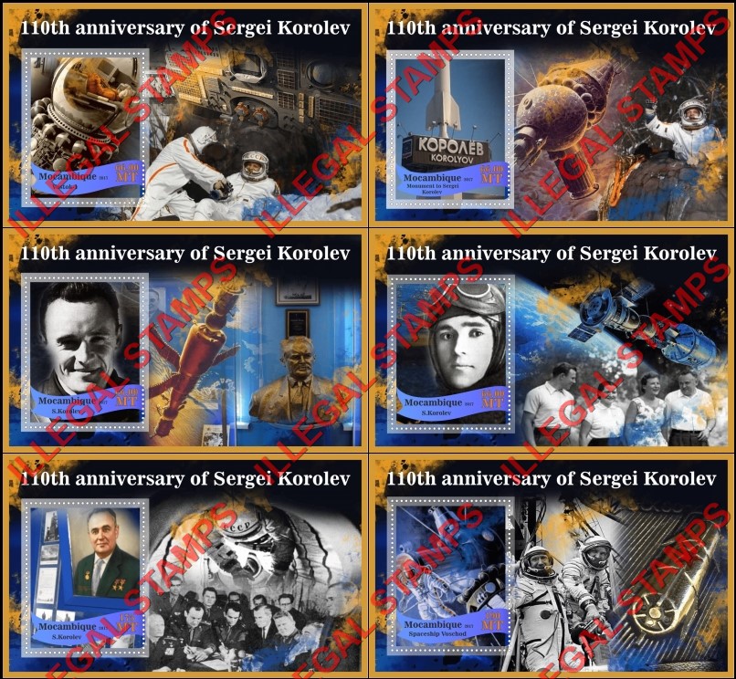  Mozambique 2017 Space Cosmonaut Sergei Korolev Counterfeit Illegal Stamp Souvenir Sheets of 1