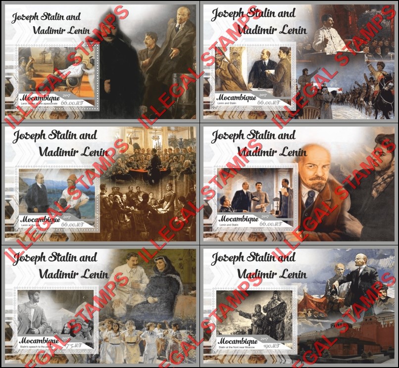  Mozambique 2017 Stalin and Lenin Counterfeit Illegal Stamp Souvenir Sheets of 1
