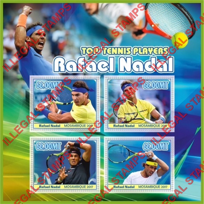  Mozambique 2017 Tennis Rafael Nadal Counterfeit Illegal Stamp Souvenir Sheet of 4