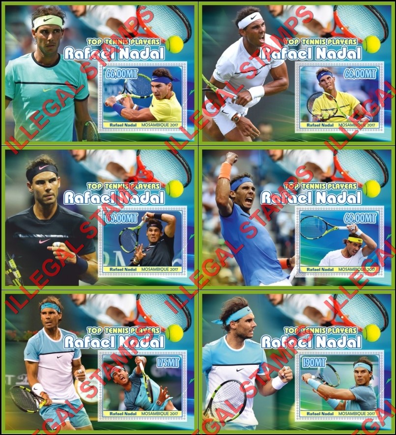 Mozambique 2017 Tennis Rafael Nadal Counterfeit Illegal Stamp Souvenir Sheets of 1