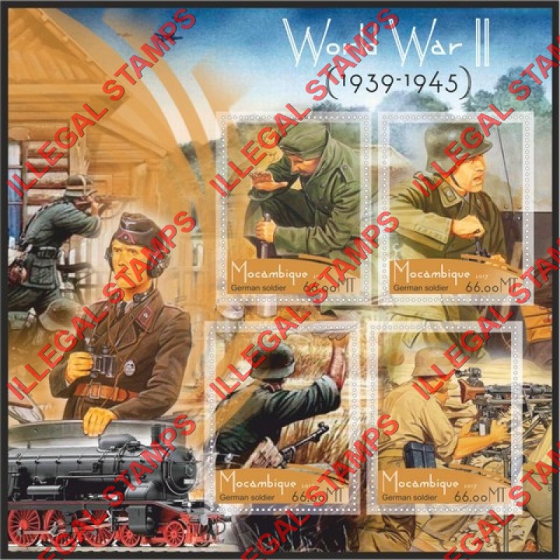  Mozambique 2017 World War II German Soldiers Counterfeit Illegal Stamp Souvenir Sheet of 4