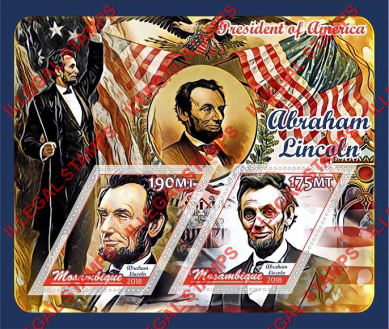  Mozambique 2018 Abraham Lincoln Counterfeit Illegal Stamp Souvenir Sheet of 2